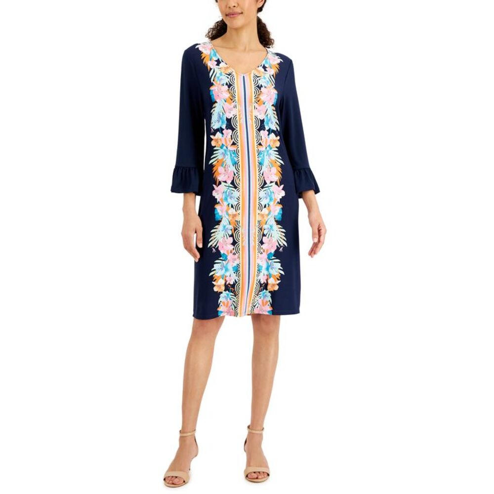 JM Collection Womens Printed Ruffled Sleeve Dress